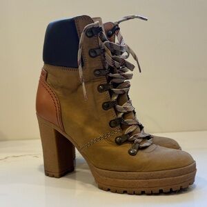 See By Chloe Tan and Black Lace-Up Boots